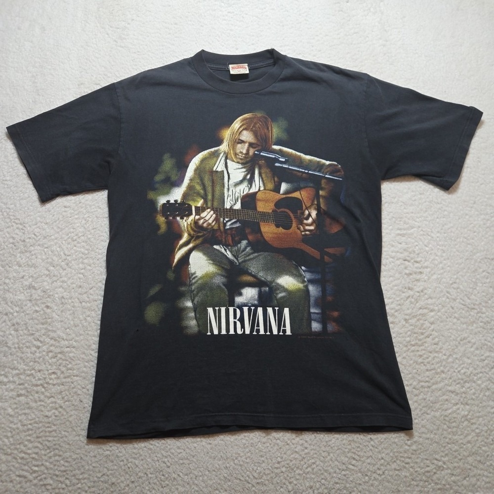 Vintage Kurt Cobain T Shirt XL Nirvana Unplugged Noel Michael Tag 1999  Faded